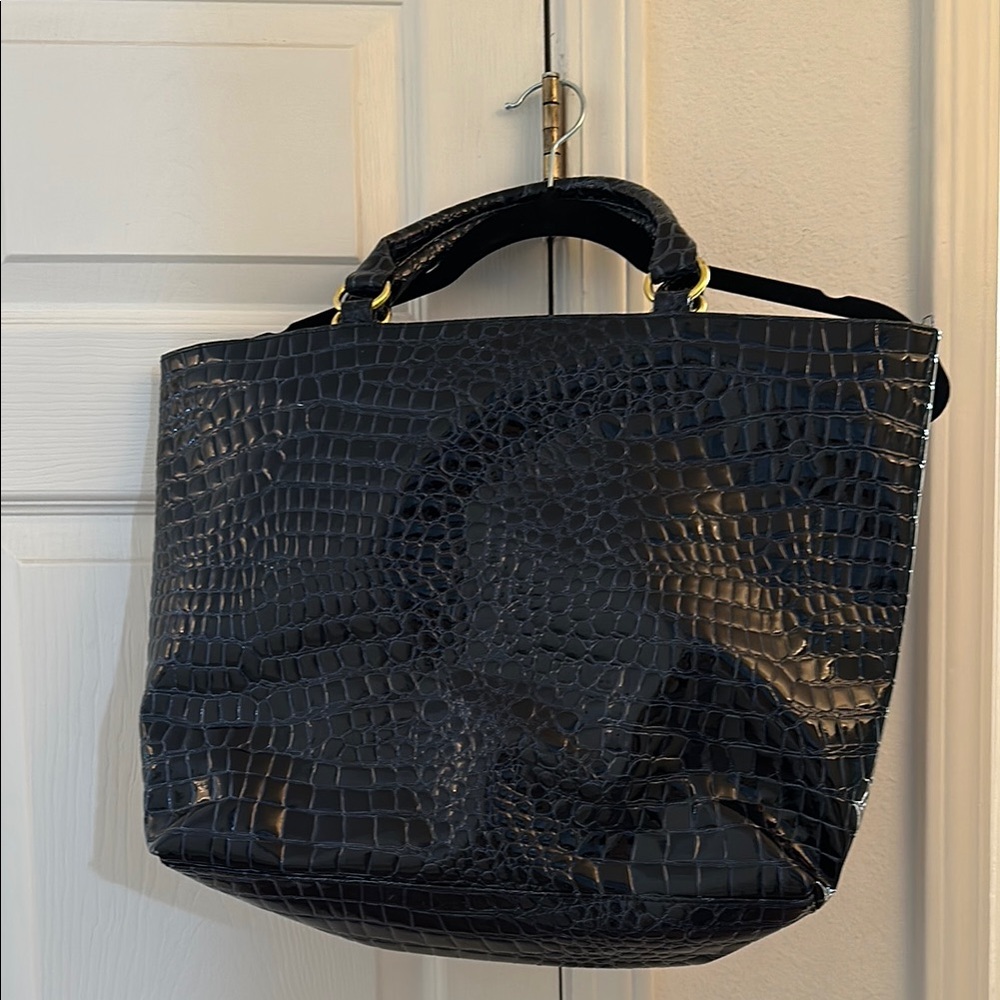 Navy Crocodile-Embossed Tote Bag Nonbranded